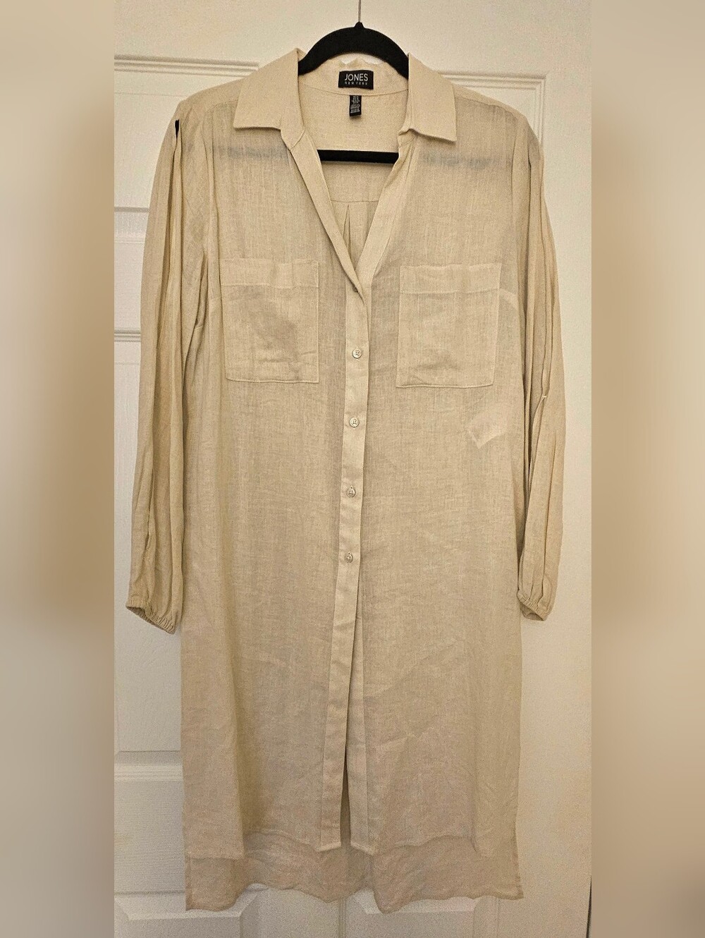 Jones New York Neutral Linen  Shirt Dress